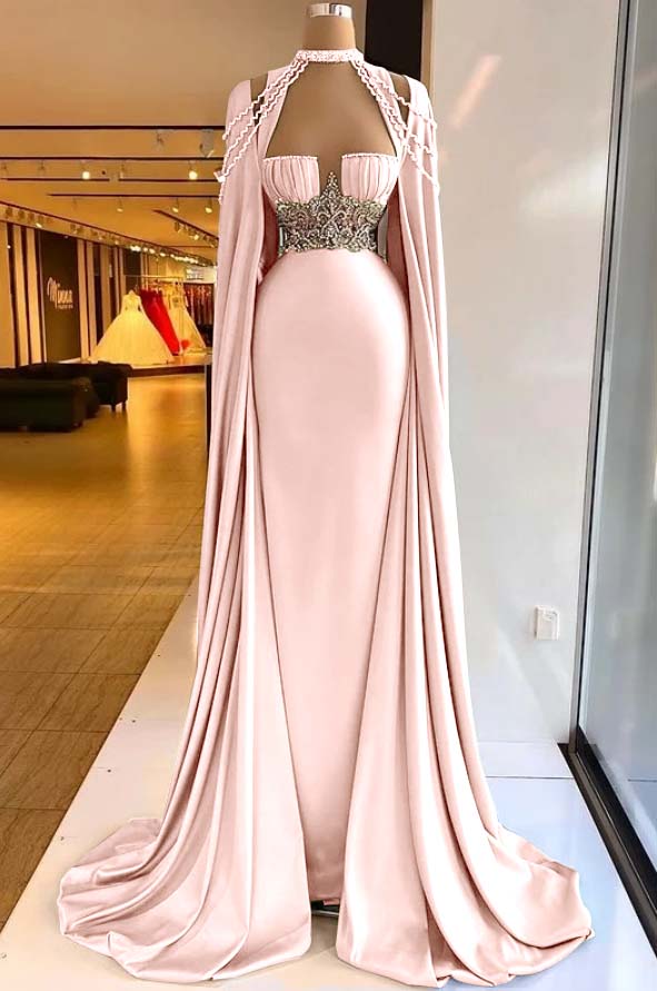 Halter Mermaid Long Prom Dress with Pleated Beading