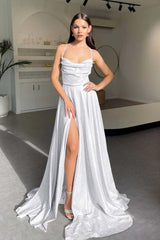 Halter Long Pleated Prom Dress with Sequins and Split