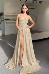 Halter Long Pleated Prom Dress with Sequins and Split