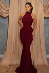 Halter Sleeveless Mermaid Evening Dress with Sequin Belt Online