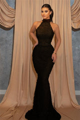 Halter Sleeveless Mermaid Evening Dress with Sequin Belt Online
