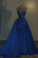 Halter Mermaid Long Prom Dress with Beading Tulle