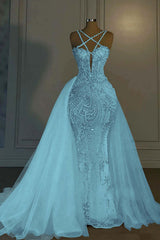 Halter Mermaid Long Prom Dress with Beading Tulle