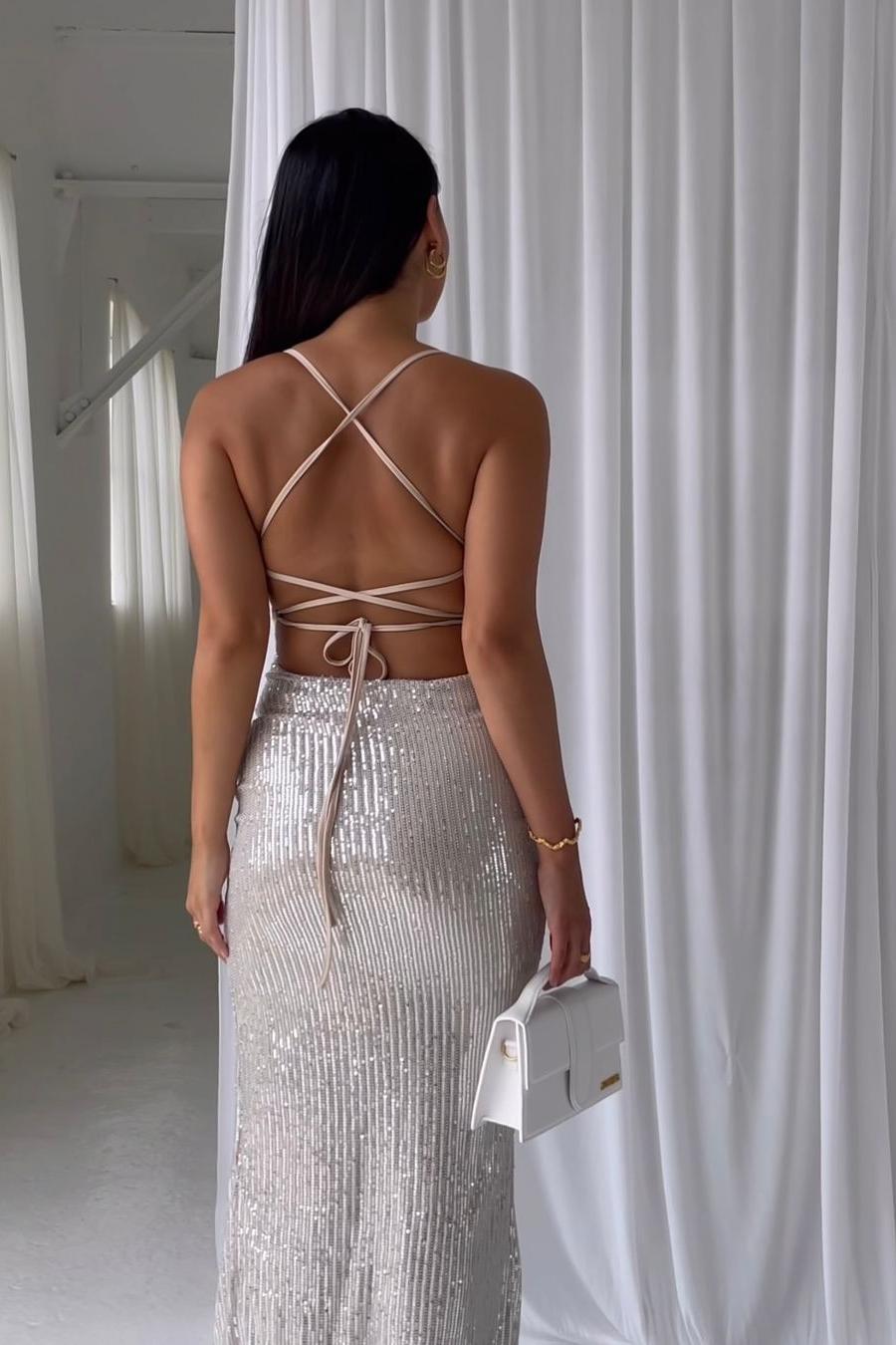 Halter Spaghetti Strap Backless Long Prom Dress with Front Split