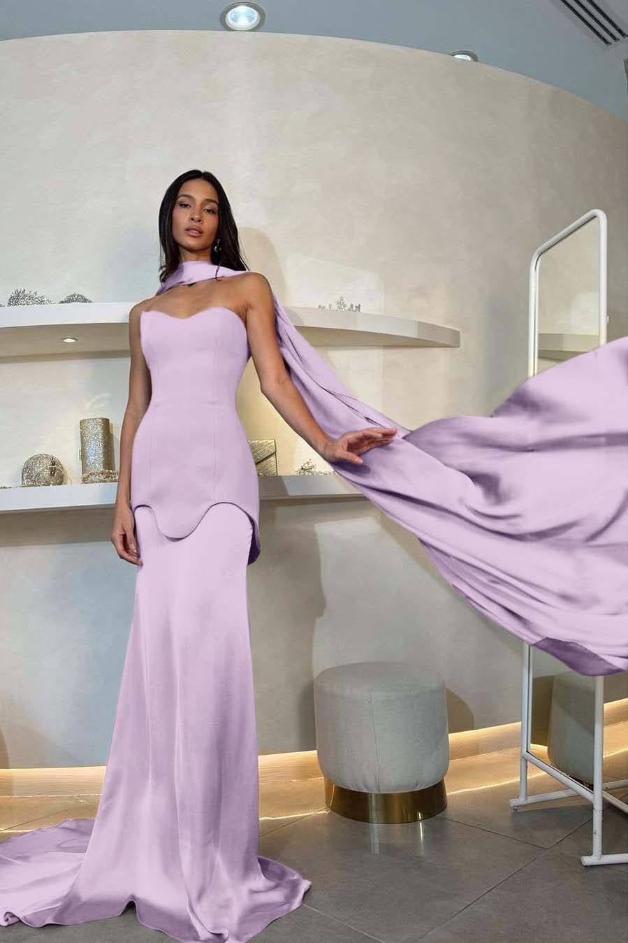 Halter Strapless Mermaid Long Pleated Prom Dress