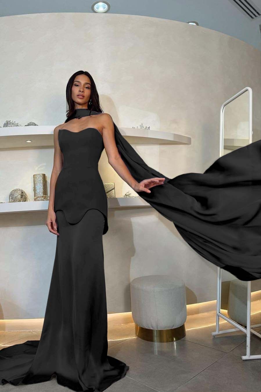 Halter Strapless Mermaid Long Pleated Prom Dress