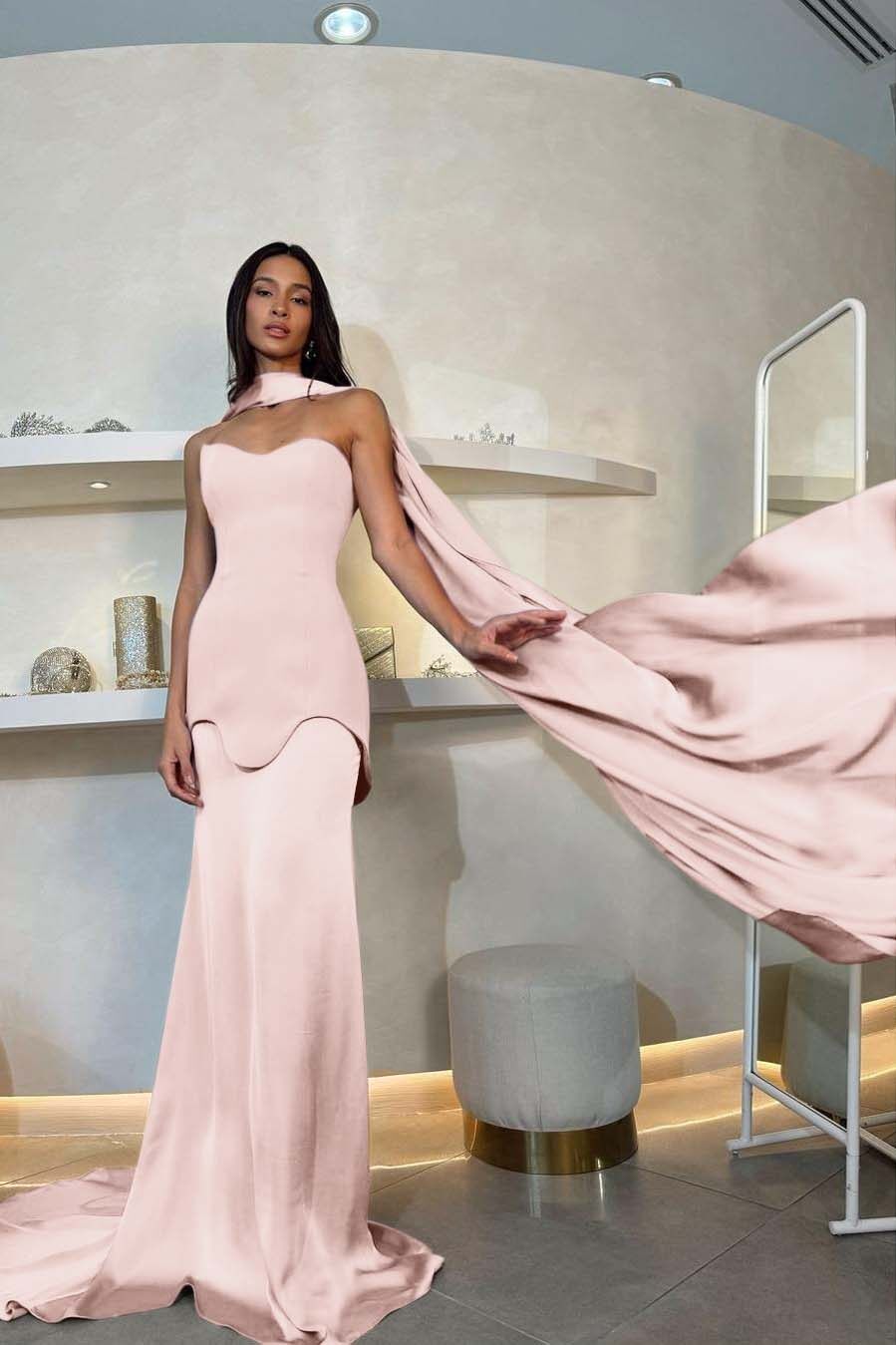 Halter Strapless Mermaid Long Pleated Prom Dress