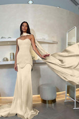 Halter Strapless Mermaid Long Pleated Prom Dress