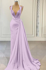 Halter V Neck Long Pleated Prom Dress with Beading