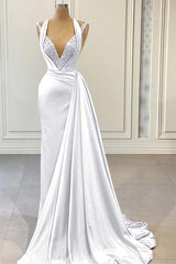 Halter V Neck Long Pleated Prom Dress with Beading