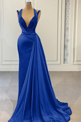 Halter V Neck Long Pleated Prom Dress with Beading