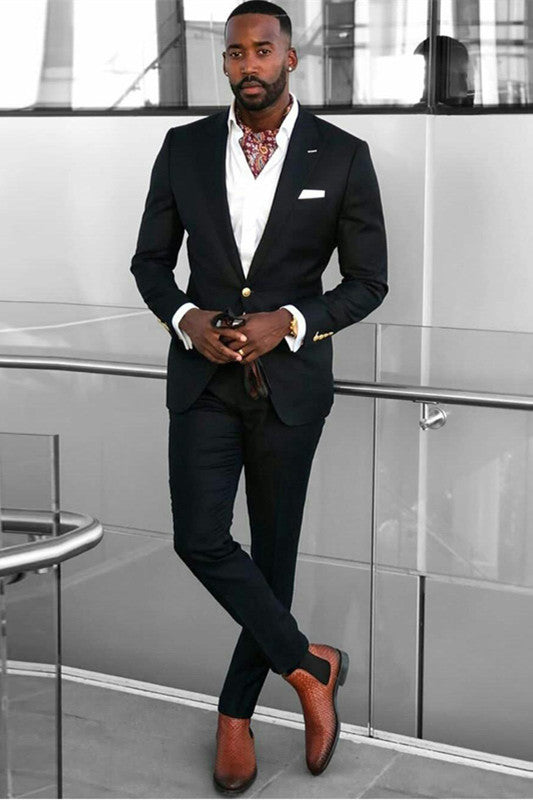 Handsome Best-Fit Black Prince Suit with Peaked Lapel for Groom