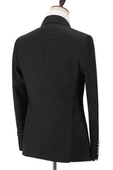 Handsome Black Double-Breasted Wedding Suit with Peak Lapel for Groom