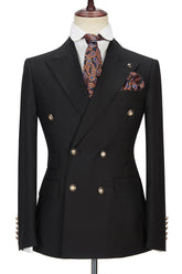 Handsome Black Double-Breasted Wedding Suit with Peak Lapel for Groom