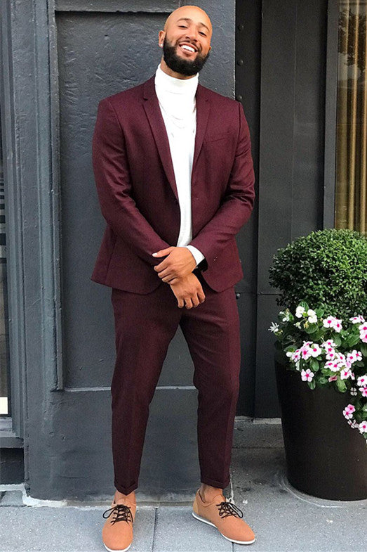 Handsome Burgundy Prom Suit for Men