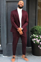 Handsome Burgundy Prom Suit for Men