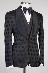 Handsome Formal Prom Suit with Black Pattern, Three Pieces and Shawl Lapel