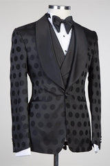 Handsome Formal Prom Suit with Black Pattern, Three Pieces and Shawl Lapel