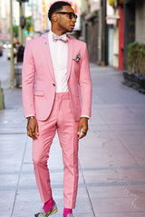 Handsome One-Button Pink Wedding Suit for Groom