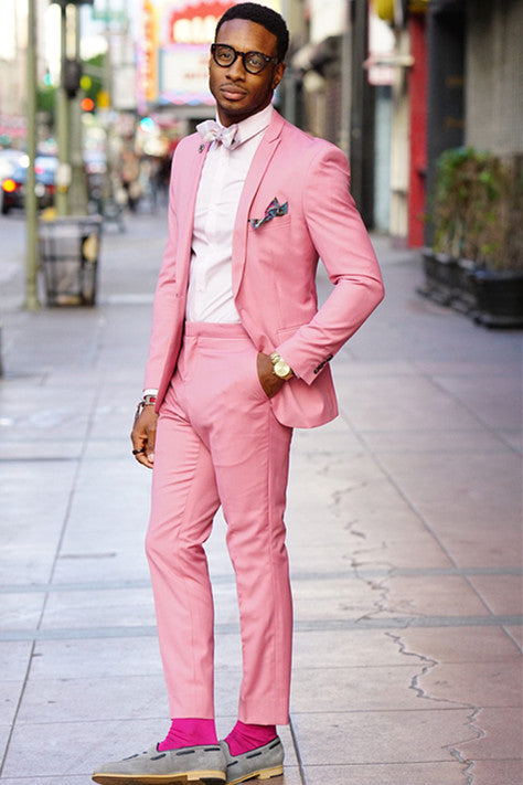 Handsome Pink One-Button Wedding Suit for Groom