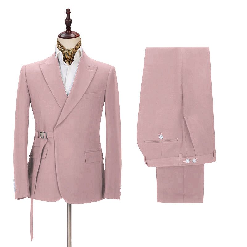 Handsome Pink Wedding Suit with Buckle Button for Groom and Groomsmen