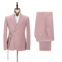 Handsome Pink Wedding Suit with Buckle Button for Groom and Groomsmen