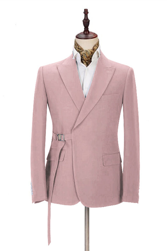Handsome Pink Wedding Suit with Buckle Button for Groom and Groomsmen