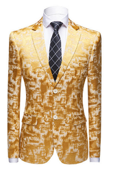 Handsome Printed Western Wedding Suit with Bright Gold Notched Lapel