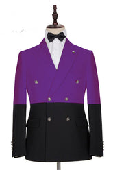 Handsome Purple Double-Breasted Wedding Tuxedo with Peaked Lapel