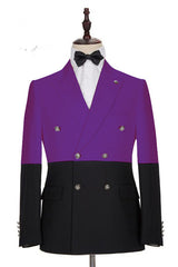 Handsome Purple Double-Breasted Wedding Tuxedo with Peaked Lapel
