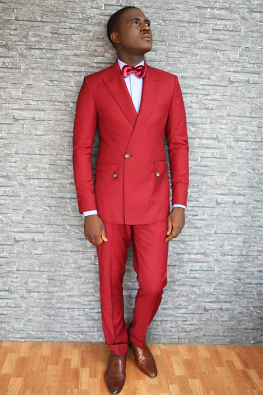 Handsome Red Blazer Marriage Suit with Peaked Lapel