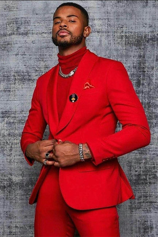 Handsome Red One-Button Prom Outfit with Shawl Lapel