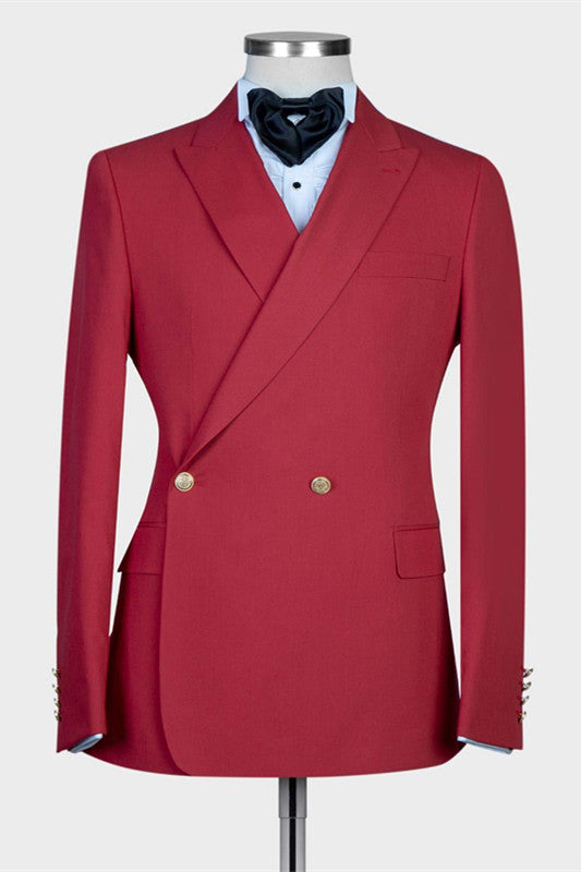 Handsome Red Peaked Lapel Summer Wedding Suit for Men