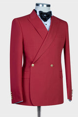 Handsome Red Summer Wedding Suit with Peaked Lapel for Men