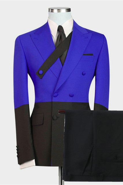 Handsome Royal Blue Double-Breasted Prom Suit with Peaked Lapel