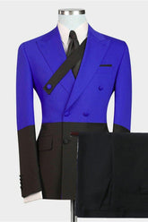 Handsome Royal Blue Double-Breasted Prom Suit with Peaked Lapel