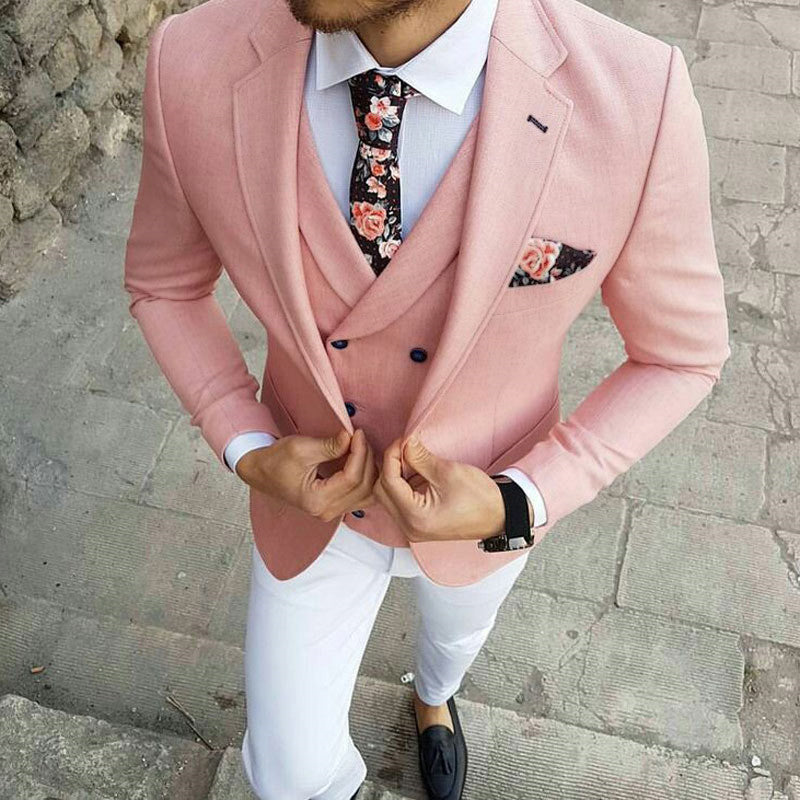 Handsome Three-Piece Pink Evening Suit with Notched Lapel
