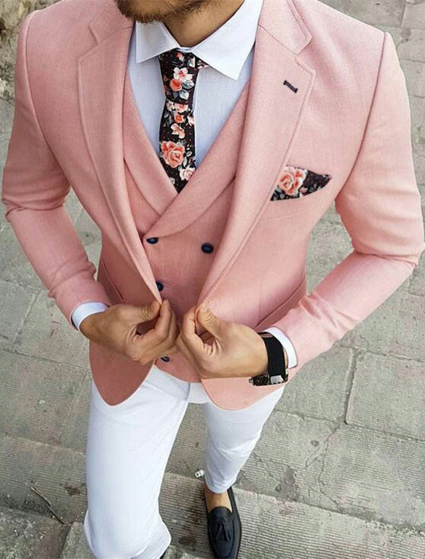 Handsome Three-Piece Pink Evening Suit with Notched Lapel