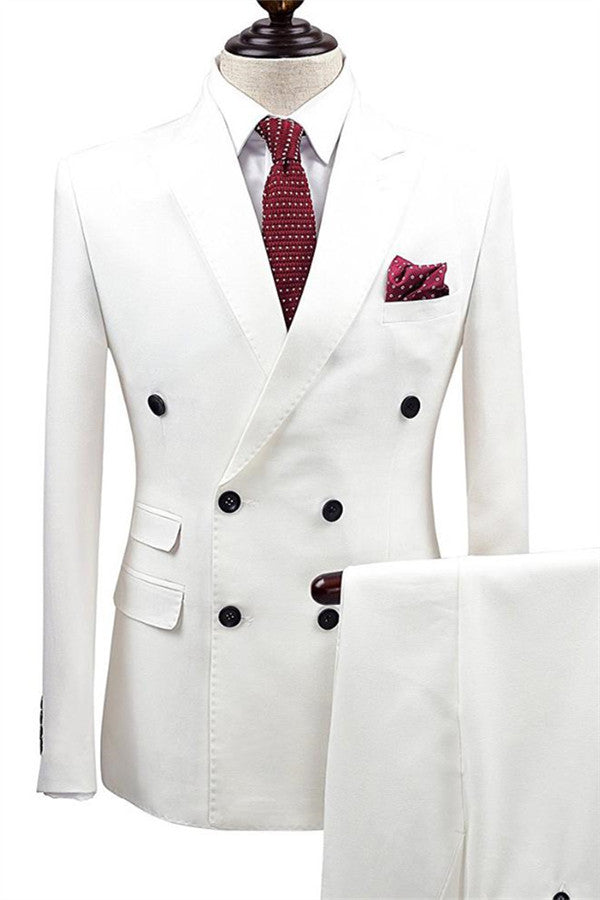 Handsome White Double-Breasted Two-Piece Wedding Suit for Men¡¯s Parties