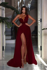 One Shoulder Long Prom Dress with High Slit and Heavy Sequins