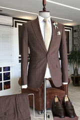 Herman Formal Brown Peaked Lapel Two Pieces Striped Business Suits