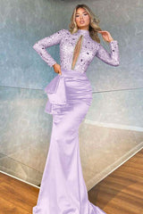 High Neck Long Sleeve Mermaid Prom Dress with Sequins Beading