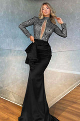High Neck Long Sleeve Mermaid Prom Dress with Sequins Beading