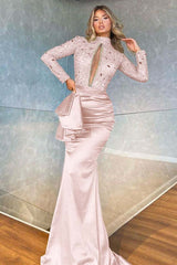High Neck Long Sleeve Mermaid Prom Dress with Sequins Beading