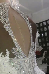 High Collar Off-the-Shoulder Beaded Mermaid Wedding Dress with Lace Appliques