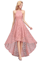 High Low A Line Halter Lace Evening Formal Dress
