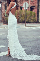 High Neck Lace Summer Beach Wedding Dress