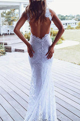 High Neck Lace Summer Beach Wedding Dress