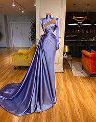 High Neck Long Sleeve Mermaid Long Prom Dress with Beading and Ruffles