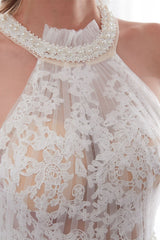 High Neck Tulle Wedding Dress with Appliques